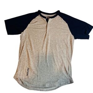 Brooks Mens Rock n Roll Marathon‎ Henley Shirt Grey Navy Blue Small